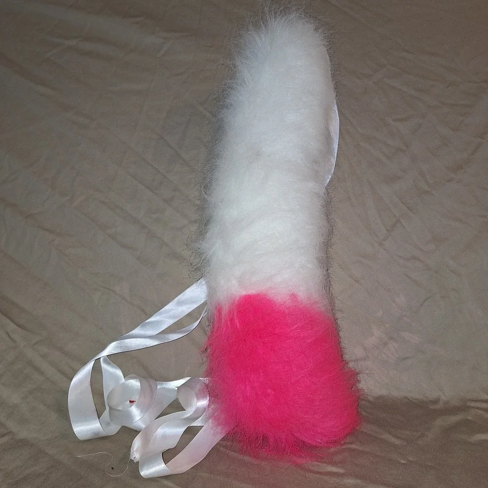 White Hot Pink Faux Fur Cat Tail Costume Accessory Fuzzy Fake Tie On 18 Inches